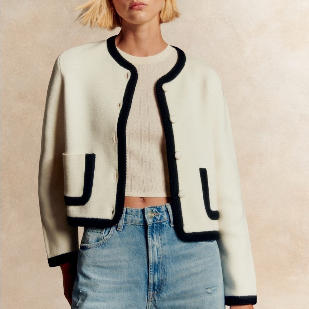 Sezane Auguste Ecru and Black Jacket, S, NWT - Picture 4 of 7